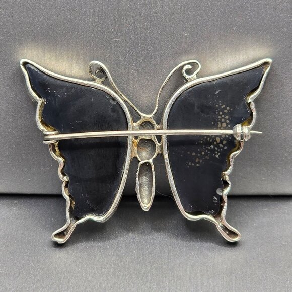 VTG Sterling Silver 925 Butterfly Brooch 2" Marcasite Black Onyx 14.67g - Picture 2 of 11